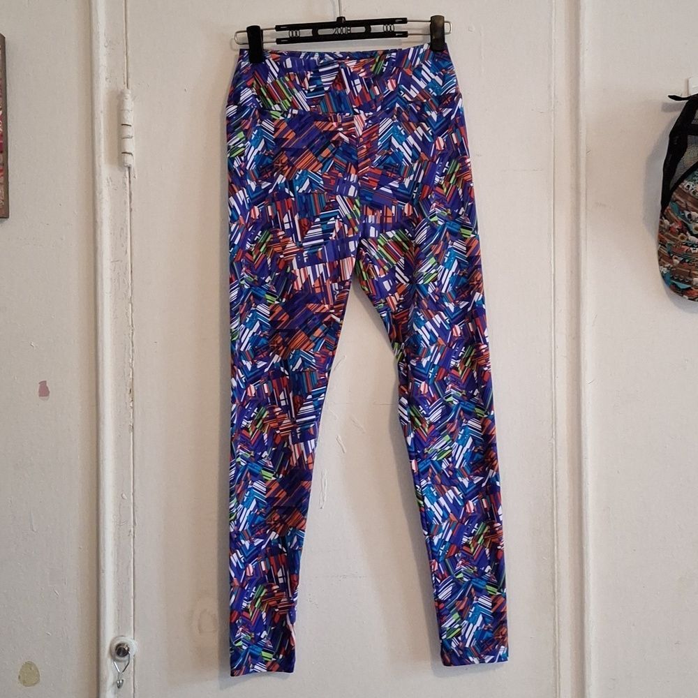 Lularoe abstract leggings one size purple green blue orange white
